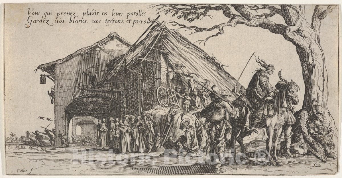 Art Print : The Stopping Place of The Gypsies: The Fortune-Tellers - Artist: Jacques Callot - Created: 1621–31 : Vintage Wall Art