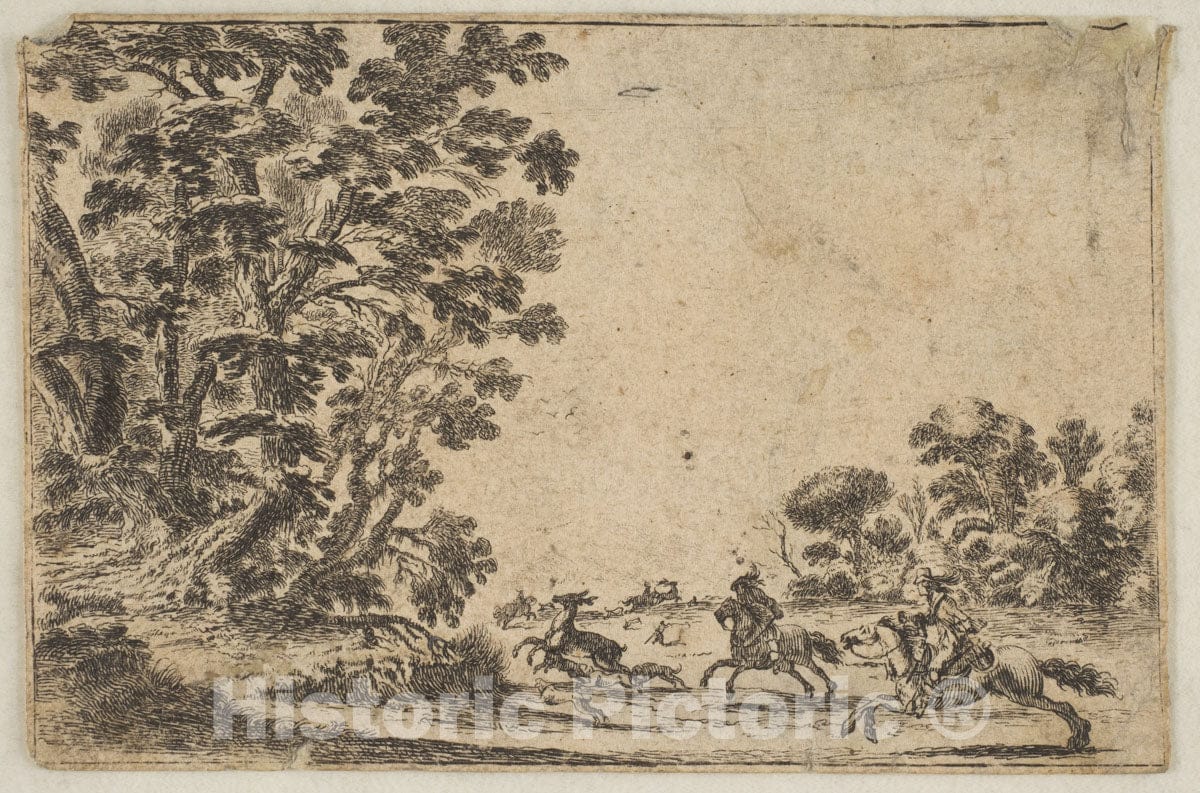 Art Print : Plate 4: a Deer Hunt - Artist: Stefano Della Bella - Created: c1642 : Vintage Wall Art