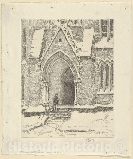 Art Print : Childe Hassam - Church Doorway, Snow : Vintage Wall Art