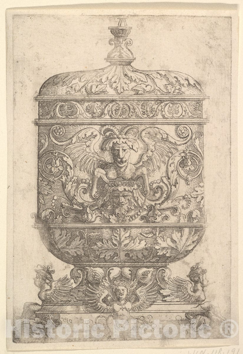 Art Print : Albrecht Altdorfer - Covered Goblet with Grotesques on a White Background : Vintage Wall Art