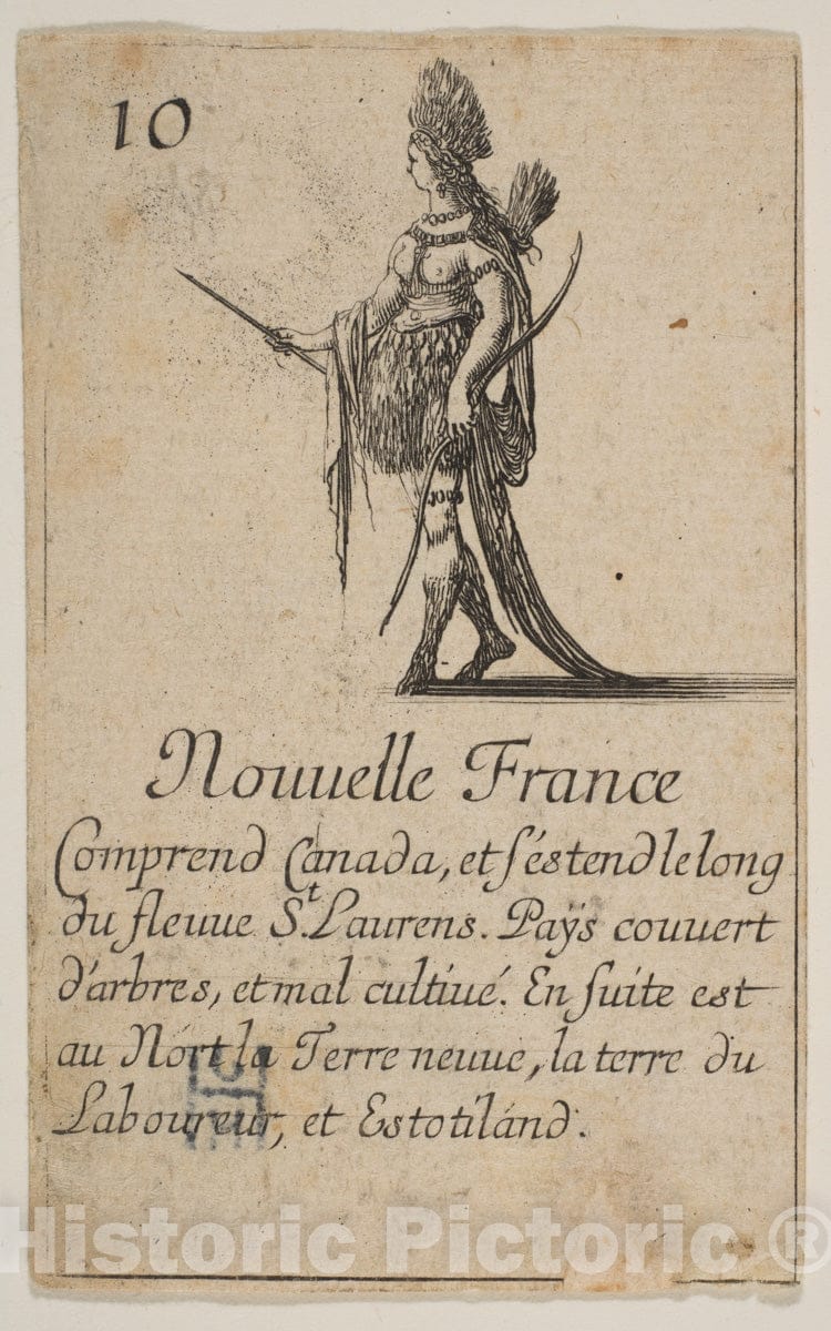 Art Print : Etched by Stefano Della Bella - New France, from 'Game of Geography' (Jeu de la Géographie) : Vintage Wall Art