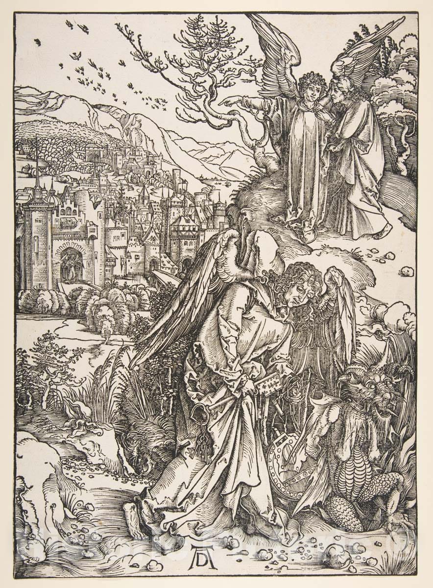 Art Print : Albrecht Dürer - Angel with The Key to The Bottomless Pit, from The Apocalypse Series : Vintage Wall Art