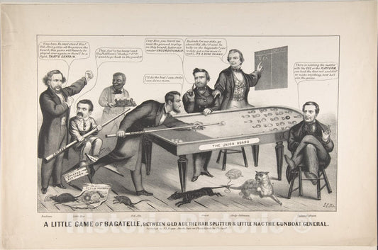 Art Print : John L. Magee - A Little Game of Bagatelle, Between Old Abe The Rail Splitter & Little Mac The Gunboat General : Vintage Wall Art