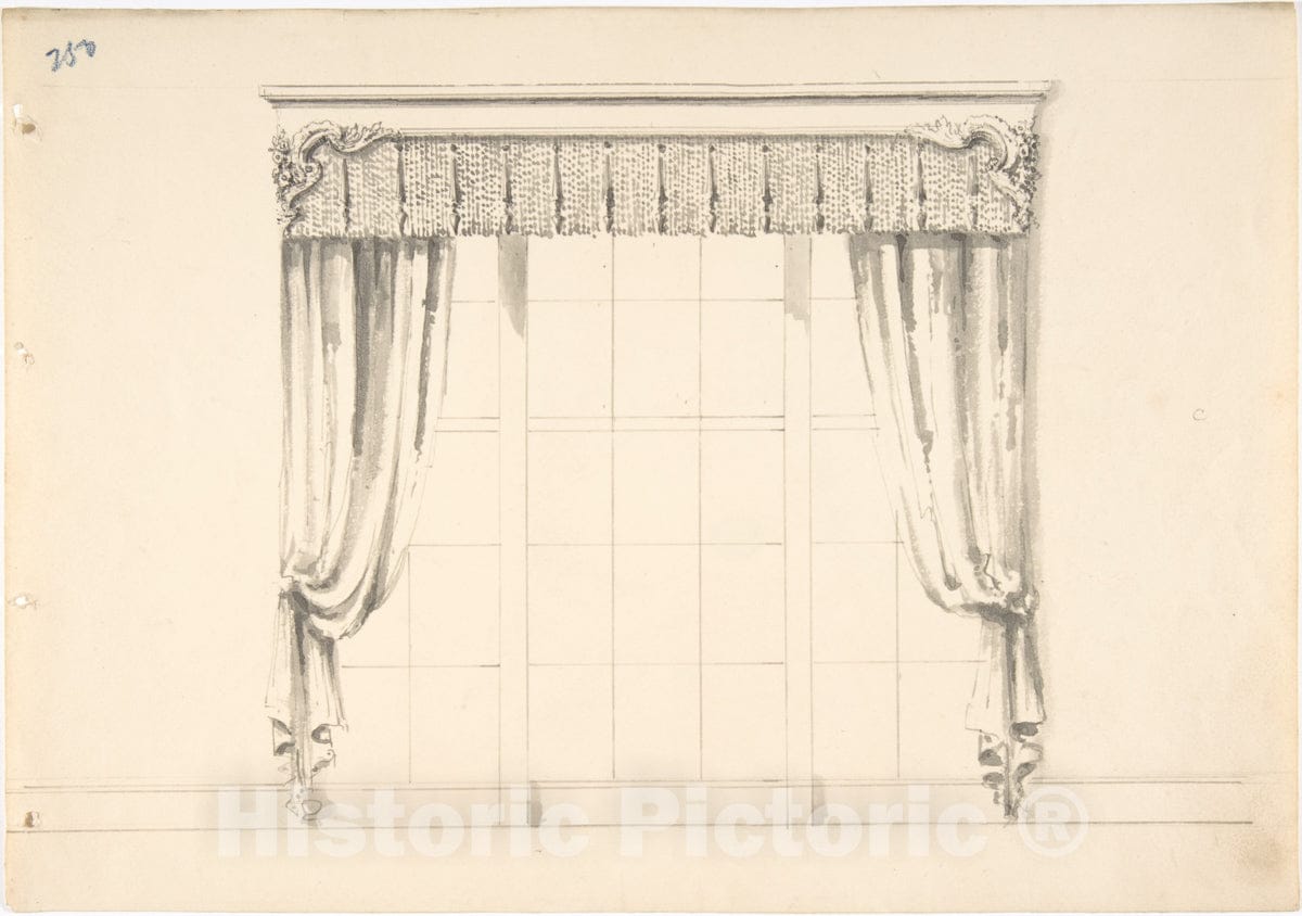 Art Print : British, 19th Century - Design for Fringed Curtains 2 : Vintage Wall Art