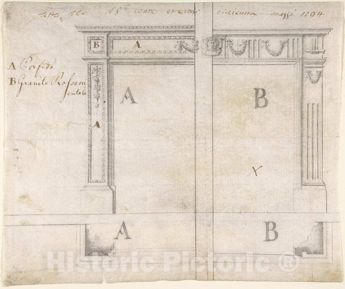 Art Print : Italian, 18th Century - Alternate Designs for a Chimneypiece : Vintage Wall Art
