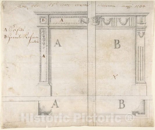 Art Print : Italian, 18th Century - Alternate Designs for a Chimneypiece : Vintage Wall Art