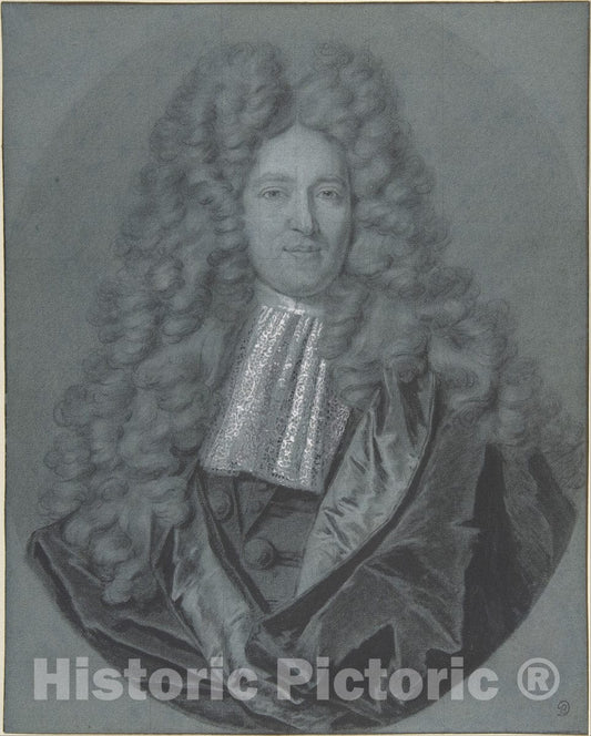 Art Print : Hyacinthe Rigaud - Bust of a Gentleman in an Oval Field : Vintage Wall Art