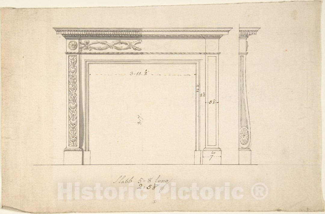Art Print : Sir William Chambers - Design for a Chimneypiece - 436614 : Vintage Wall Art