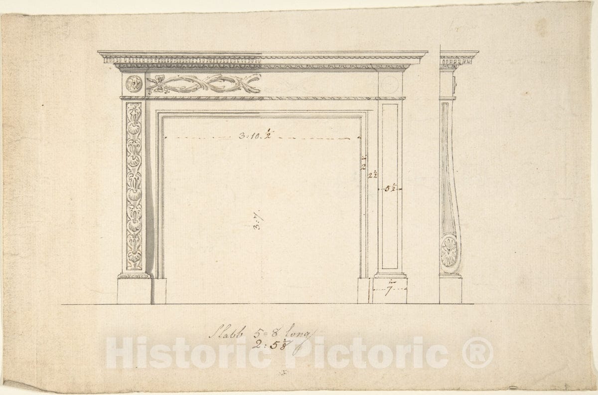 Art Print : Sir William Chambers - Design for a Chimneypiece - 436614 : Vintage Wall Art