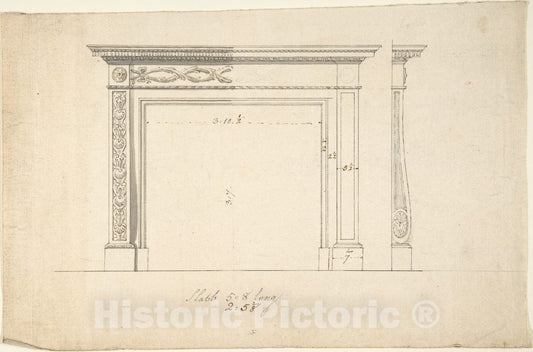 Art Print : Sir William Chambers - Design for a Chimneypiece - 436614 : Vintage Wall Art