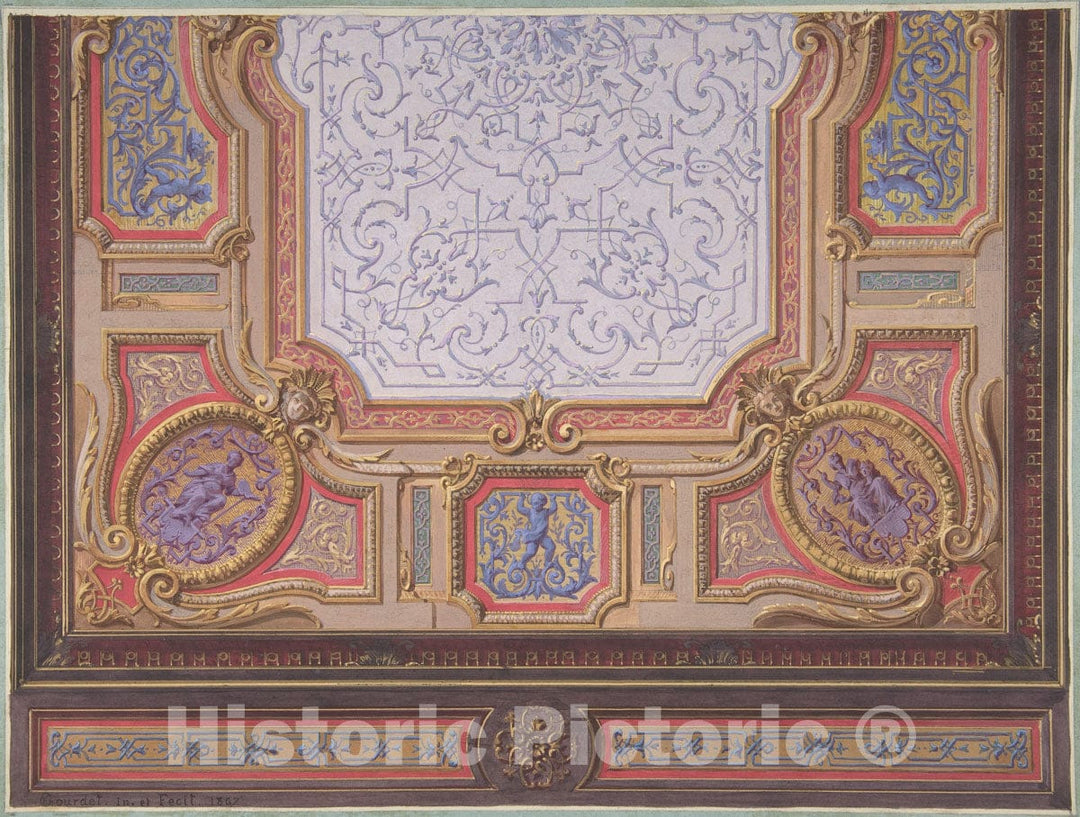 Art Print : Jules-Edmond-Charles Lachaise - Design for Ceiling of Grand Salon, Hôtel Hope : Vintage Wall Art
