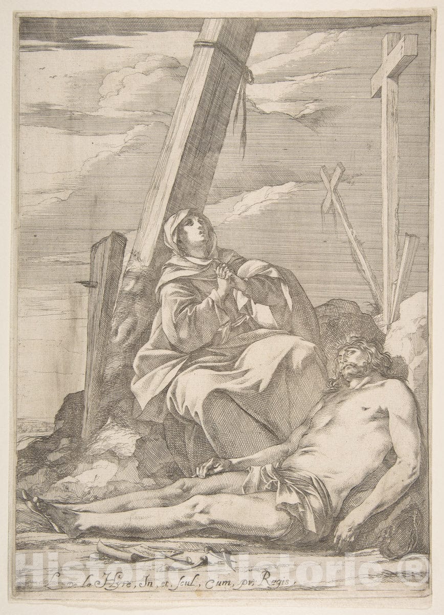 Art Print : Laurent de La Hyre - Christ and The Virgin at The Foot of The Cross : Vintage Wall Art