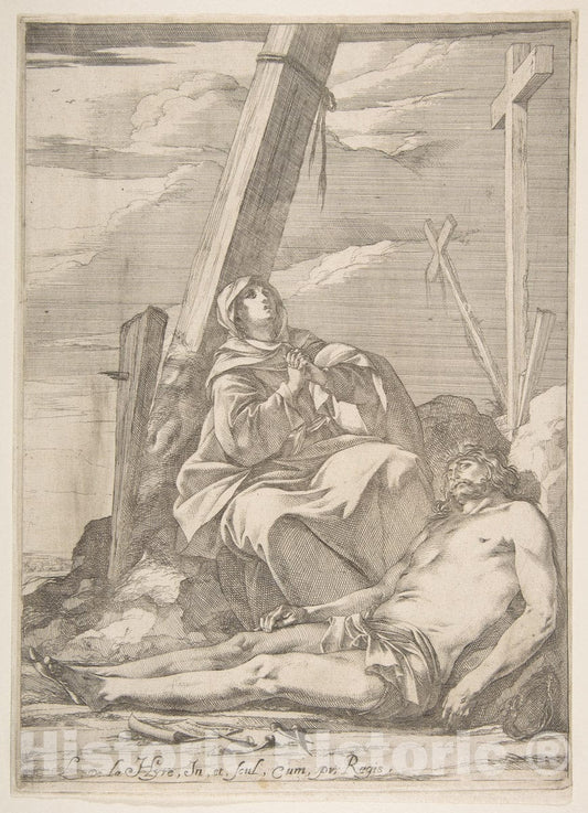 Art Print : Laurent de La Hyre - Christ and The Virgin at The Foot of The Cross : Vintage Wall Art
