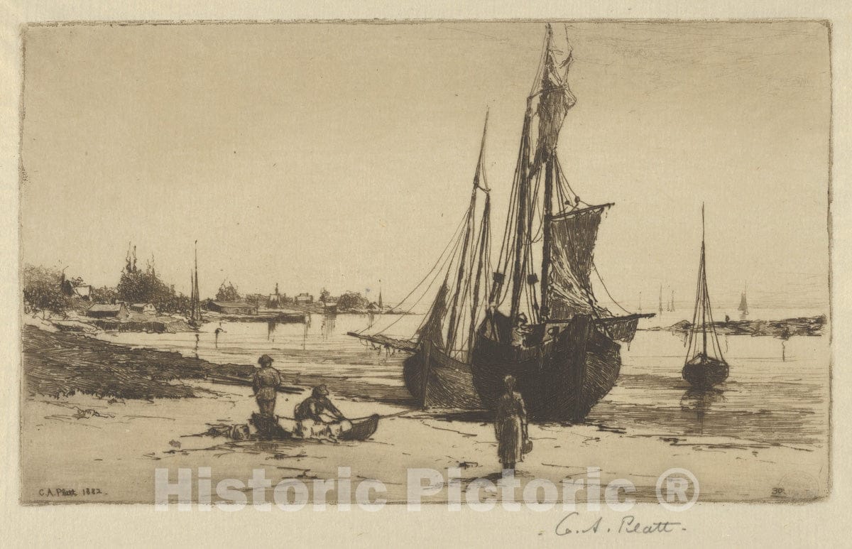 Art Print : Charles Adams Platt - Boats at Low Tide : Vintage Wall Art