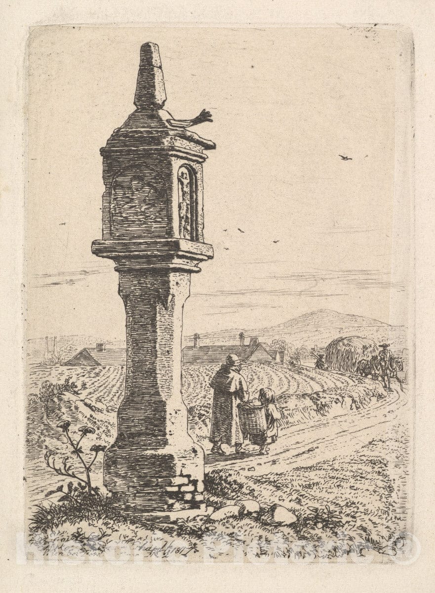 Art Print : Johann Christoph Erhard - Memorial Column with an Iron Hand : Vintage Wall Art