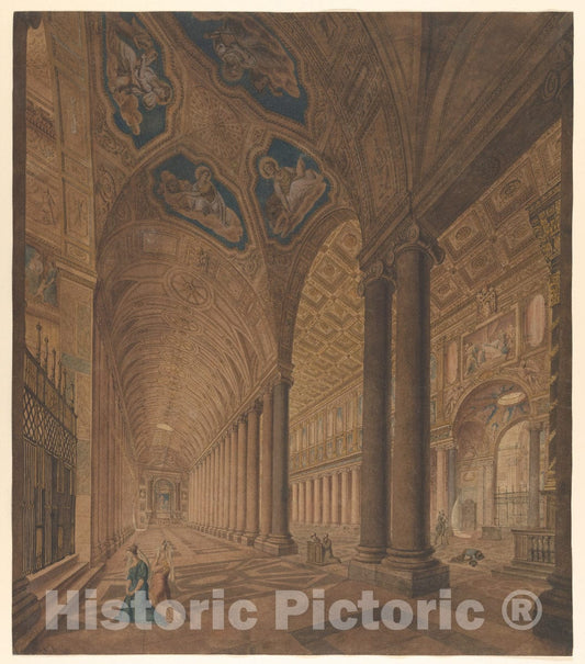 Art Print : Anton Hallmann - Interior View of The Basilica of Santa Maria Maggiore, Rome : Vintage Wall Art