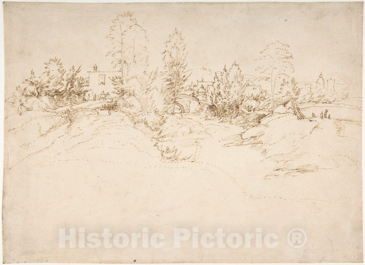 Art Print : Fra Bartolomeo (Bartolomeo di Paolo del Fattorino) - Landscape (Wooded Approach to a Town) : Vintage Wall Art