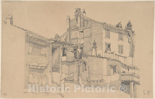 Art Print : Sir Francis Seymour Haden - Houses on The Tiber : Vintage Wall Art
