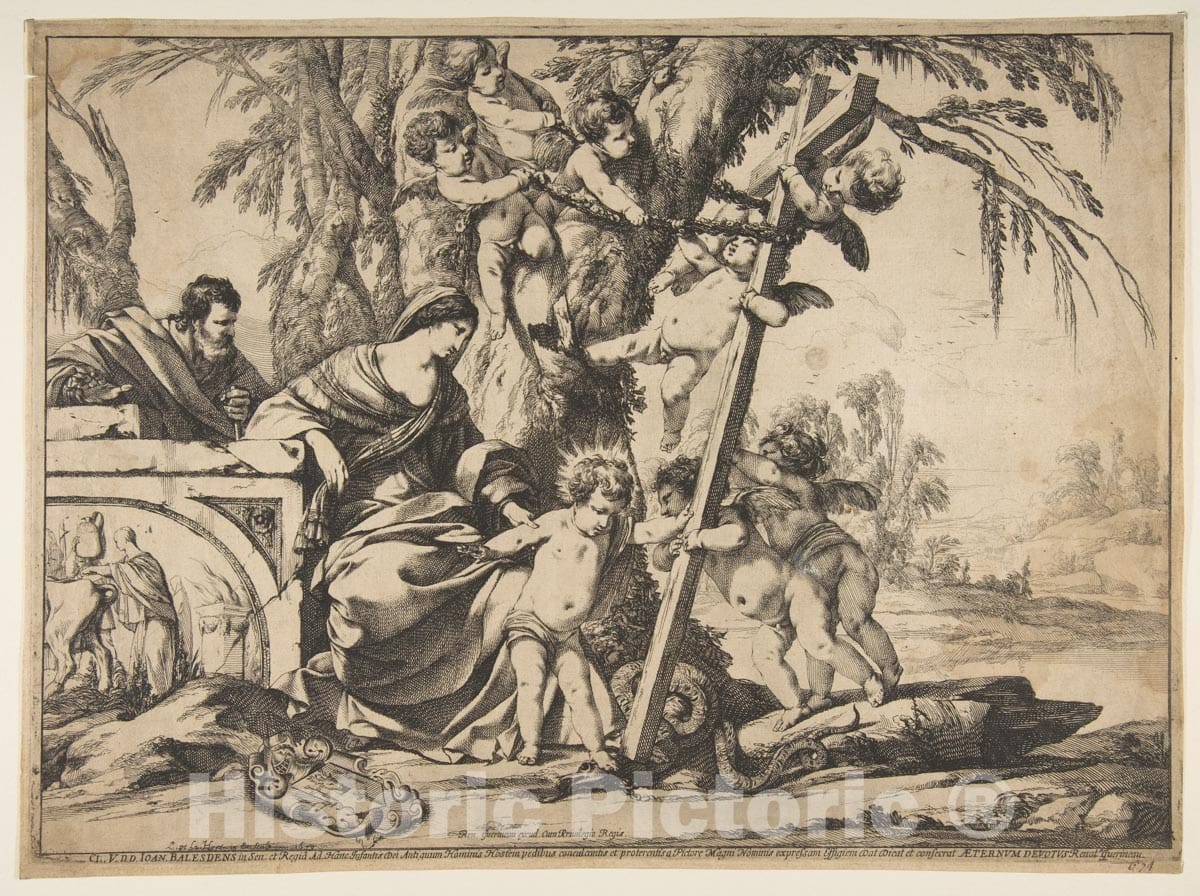 Art Print : Laurent de La Hyre - Holy Family with Christ Child Stepping on Serpent : Vintage Wall Art