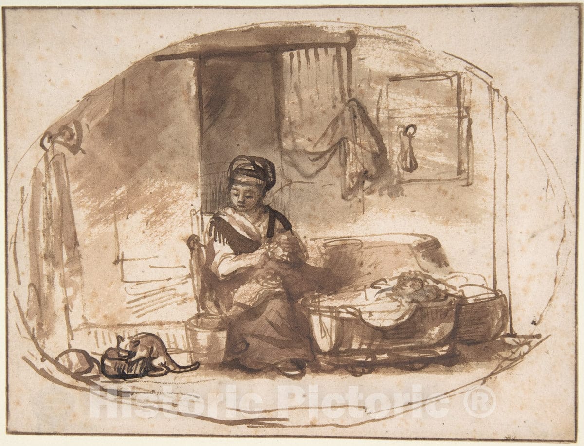 Art Print : Nicolaes Maes - The Young Mother : Vintage Wall Art