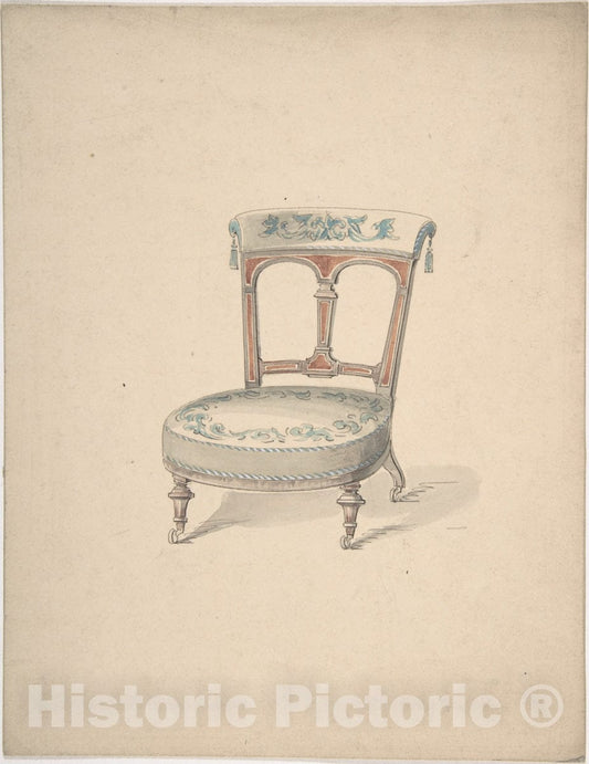Art Print : British, 19th Century - Design for a Low Chair on Casters : Vintage Wall Art