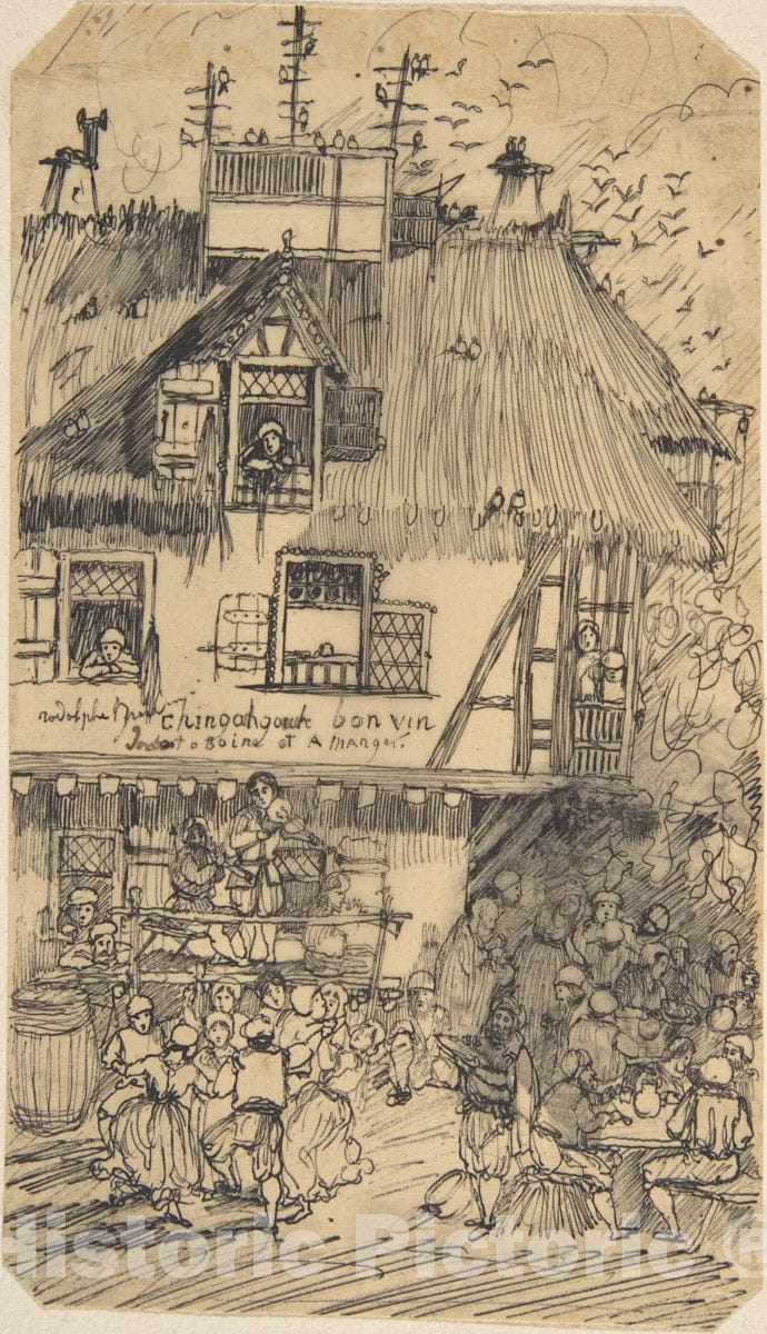 Art Print : Rodolphe Bresdin - The Chien-Caillou Inn : Vintage Wall Art