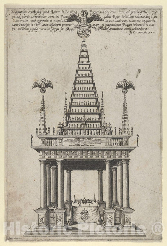 Art Print : Mario Cartaro - Cenotaph for Sebastian I, King of Portugal, Basilica Farnesina, Rome, December 3, 1578 : Vintage Wall Art