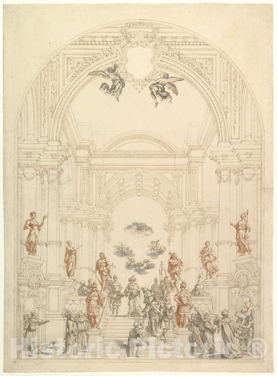 Art Print : Workshop of Giuseppe Galli Bibiena - Design for a Theatrum Sacrum : Vintage Wall Art