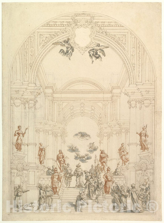 Art Print : Workshop of Giuseppe Galli Bibiena - Design for a Theatrum Sacrum : Vintage Wall Art
