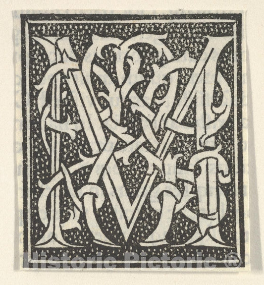 Art Print : Anonymous, Italian, 16th Century - Initial Letter M on Patterned Background : Vintage Wall Art