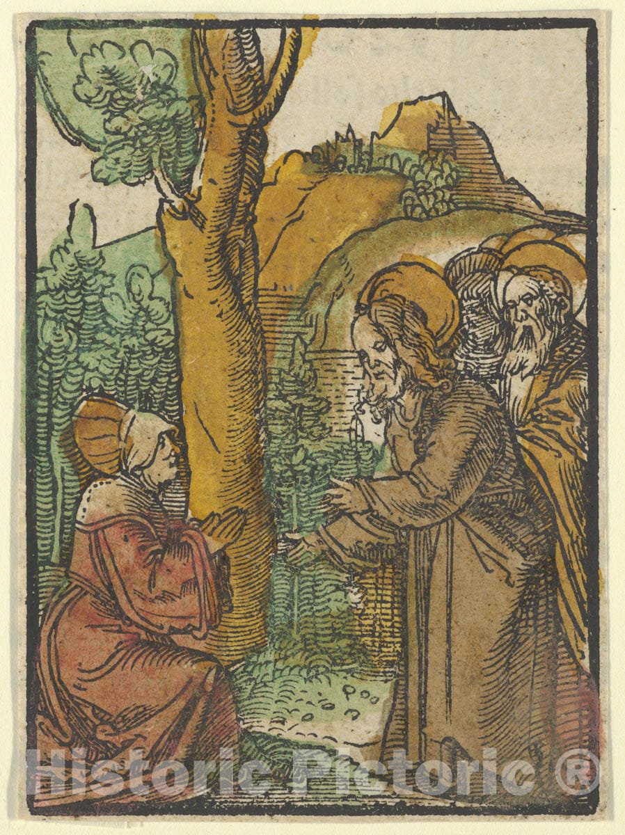 Art Print : Hans Schäufelein - Christ and The Woman of Canaan, from Das Plenarium : Vintage Wall Art