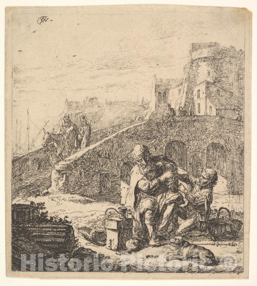 Art Print : Thomas Wijck - Lazarillo Stealing Grapes from The Poor Blind Beggar 1 : Vintage Wall Art