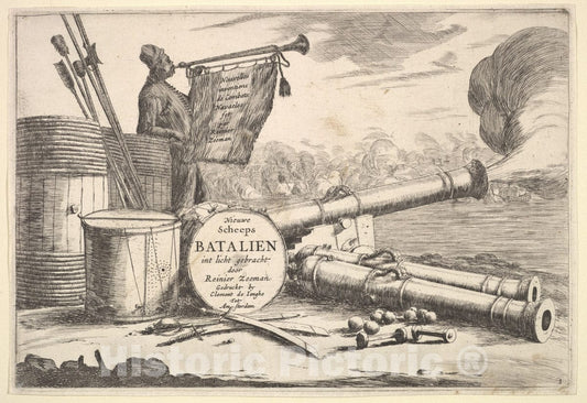 Art Print : Reinier Nooms, Called Zeeman - Instruments of Naval Combat, A Sailor Sounding The Trumpet : Vintage Wall Art