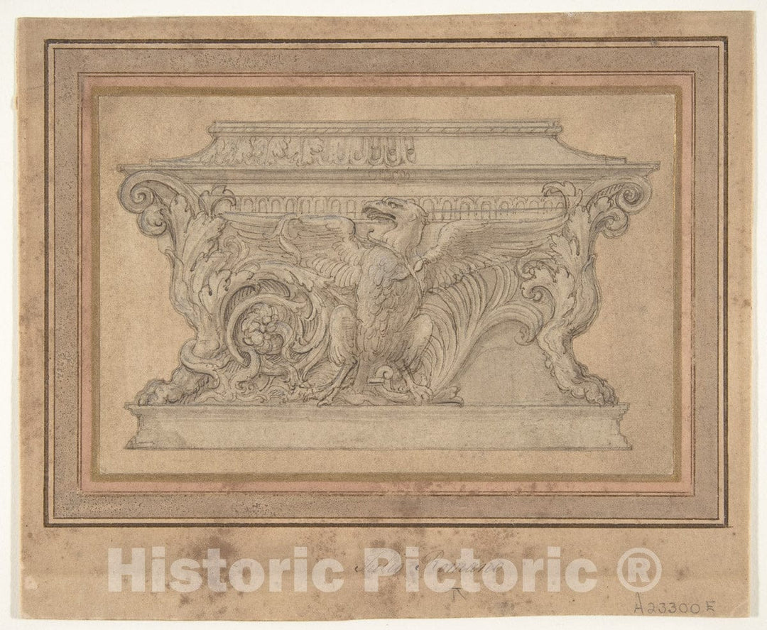 Art Print : Giulio Romano - Design for a Casket with The Gonzaga Eagle : Vintage Wall Art