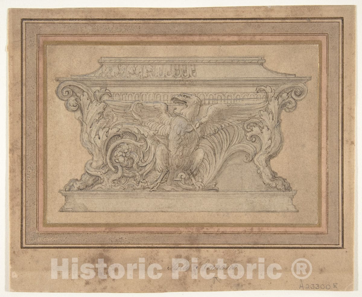Art Print : Giulio Romano - Design for a Casket with The Gonzaga Eagle : Vintage Wall Art