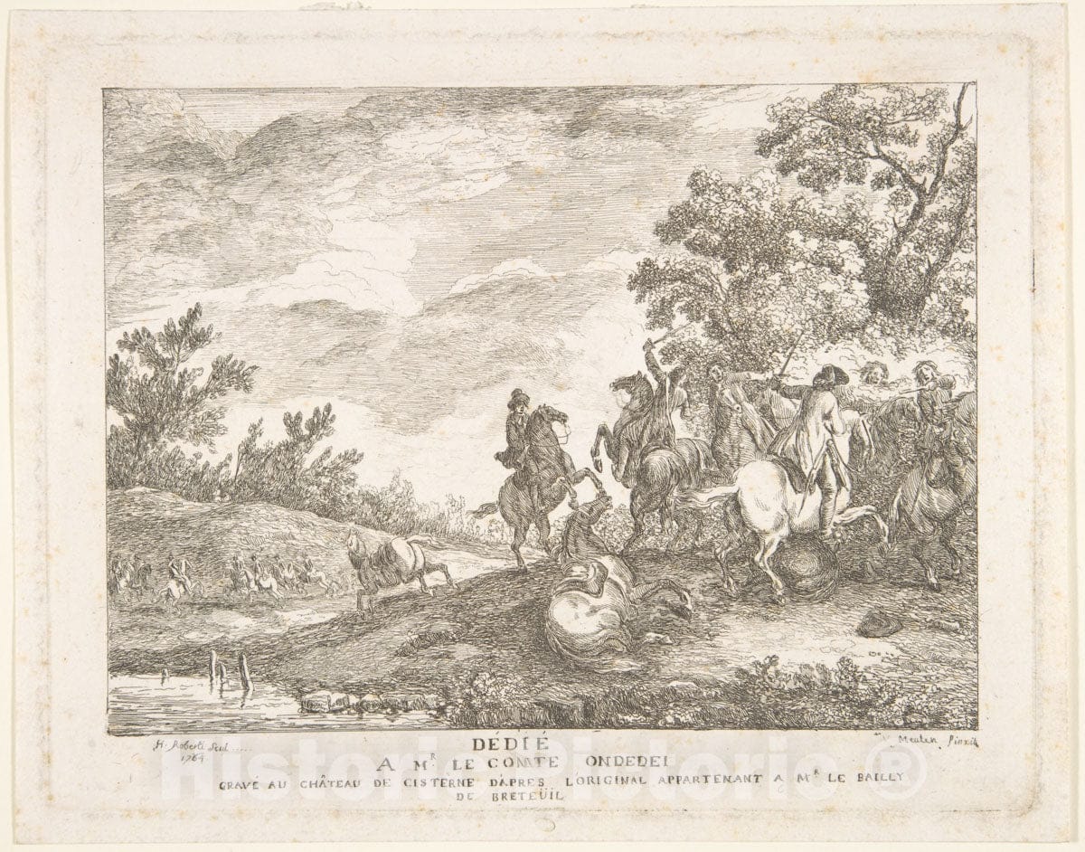 Art Print : Hubert Robert - Clash of The Cavalry : Vintage Wall Art