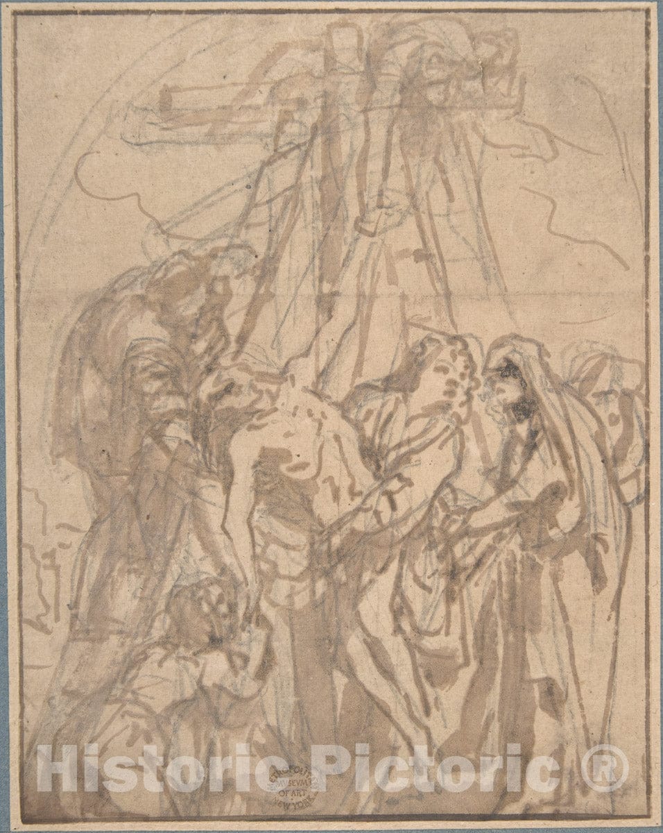 Art Print : Italian, Roman-Bolognese, 17th Century - Descent from The Cross : Vintage Wall Art