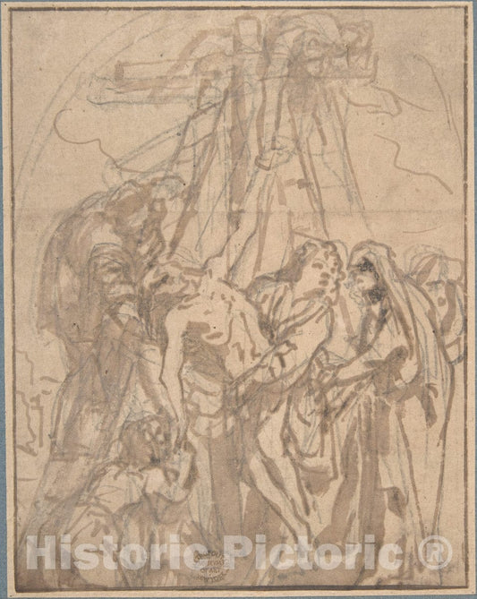 Art Print : Italian, Roman-Bolognese, 17th Century - Descent from The Cross : Vintage Wall Art