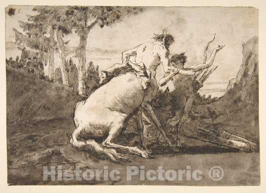 Art Print : Giovanni Domenico Tiepolo - Centaur with a Young Satyr : Vintage Wall Art