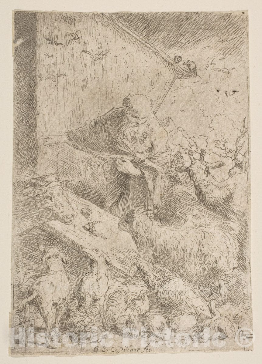 Art Print : Giovanni Benedetto Castiglione (Il Grechetto) - Noah letting The Animals into The ark : Vintage Wall Art