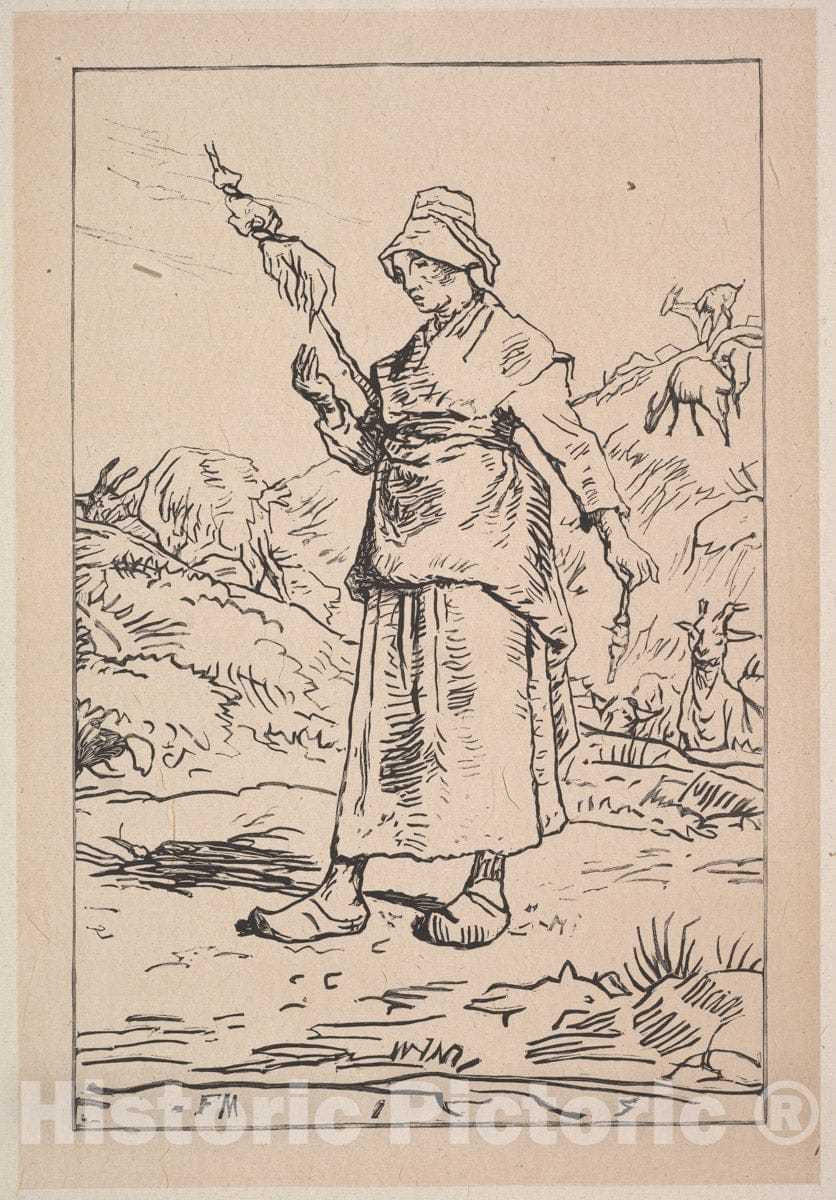 Art Print : Jean-François Millet - Spinner from The Auvergne : Vintage Wall Art