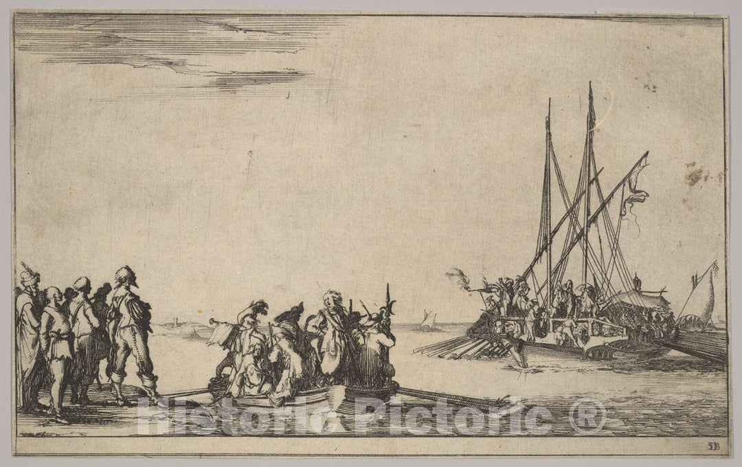 Art Print : A Rowboat Full of Men - Artist: Stefano Della Bella - Created: 1639 2 : Vintage Wall Art