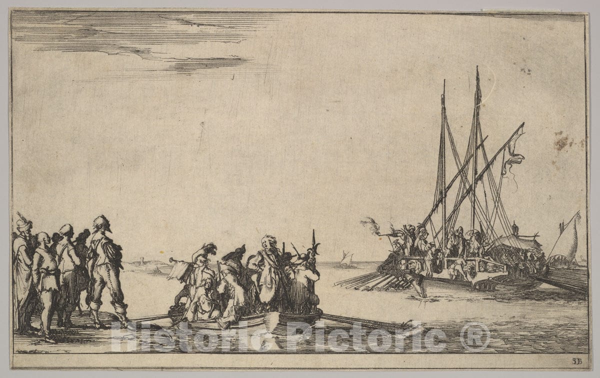Art Print : A Rowboat Full of Men - Artist: Stefano Della Bella - Created: 1639 2 : Vintage Wall Art