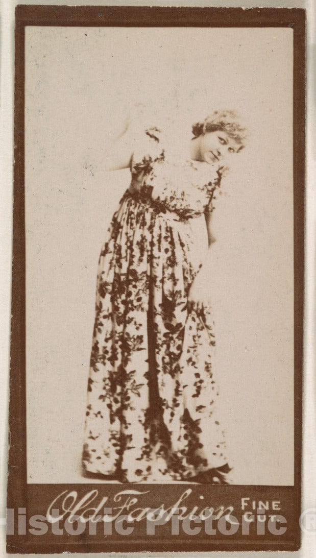 Photo Print : Actress Wearing Floral-Print Dress, from The Actresses Series (N664) Promoting Old Fashion Fine Cut Tobacco : Vintage Wall Art