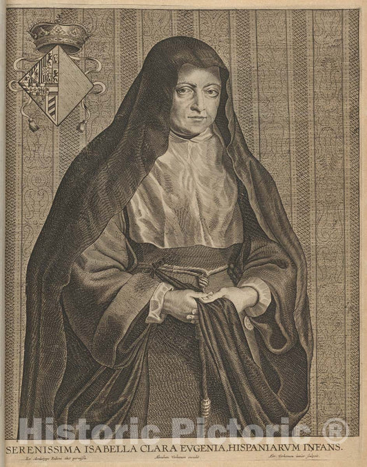 Art Print : Engraved by Abraham Verhouven - Isabella Clara Eugenia : Vintage Wall Art