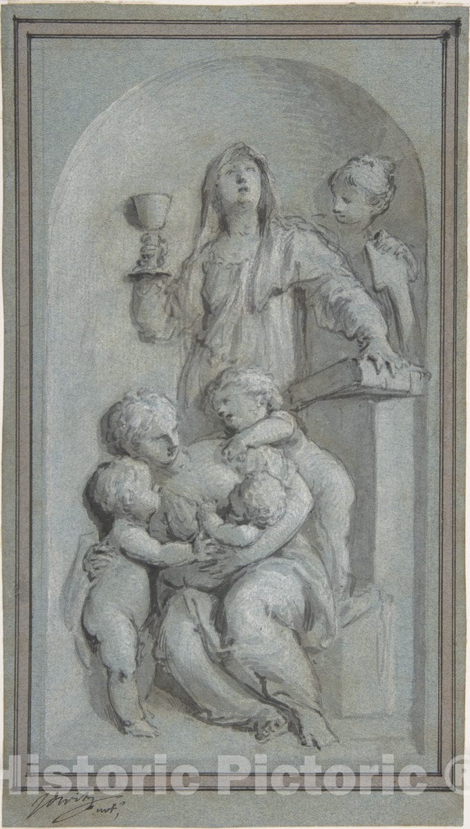 Art Print : Jacob de Wit - Allegorical Figures of Faith, Hope and Charity in a Niche : Vintage Wall Art