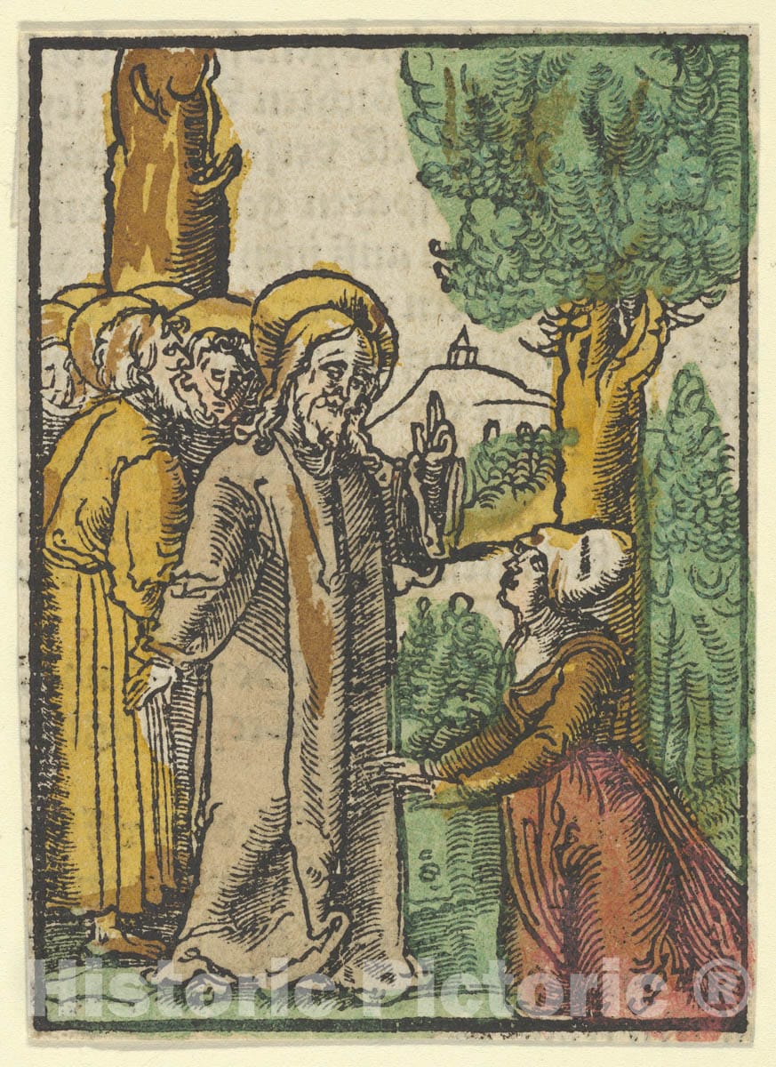 Art Print : Hans Schäufelein - Christ and The Woman Issuing Blood, from Das Plenarium : Vintage Wall Art