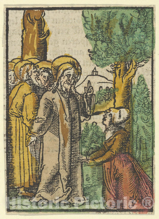 Art Print : Hans Schäufelein - Christ and The Woman Issuing Blood, from Das Plenarium : Vintage Wall Art
