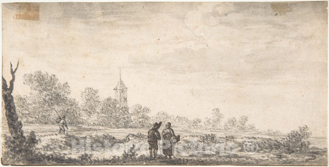 Art Print : Salomon Van Ruysdael - Landscape with Two Figures Conversing : Vintage Wall Art