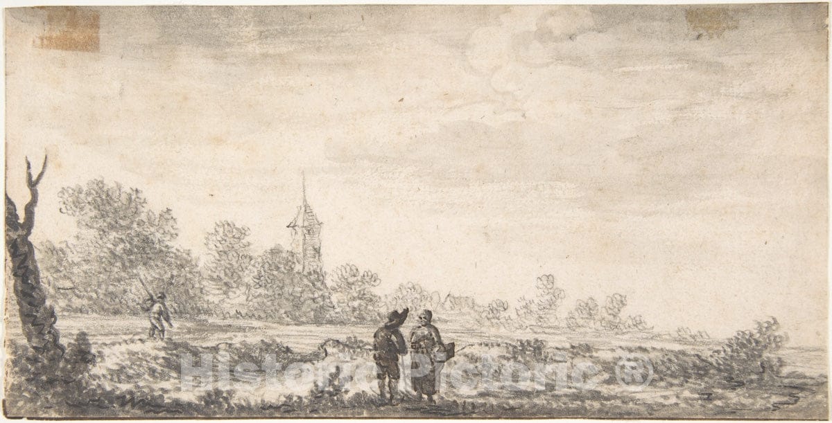 Art Print : Salomon Van Ruysdael - Landscape with Two Figures Conversing : Vintage Wall Art